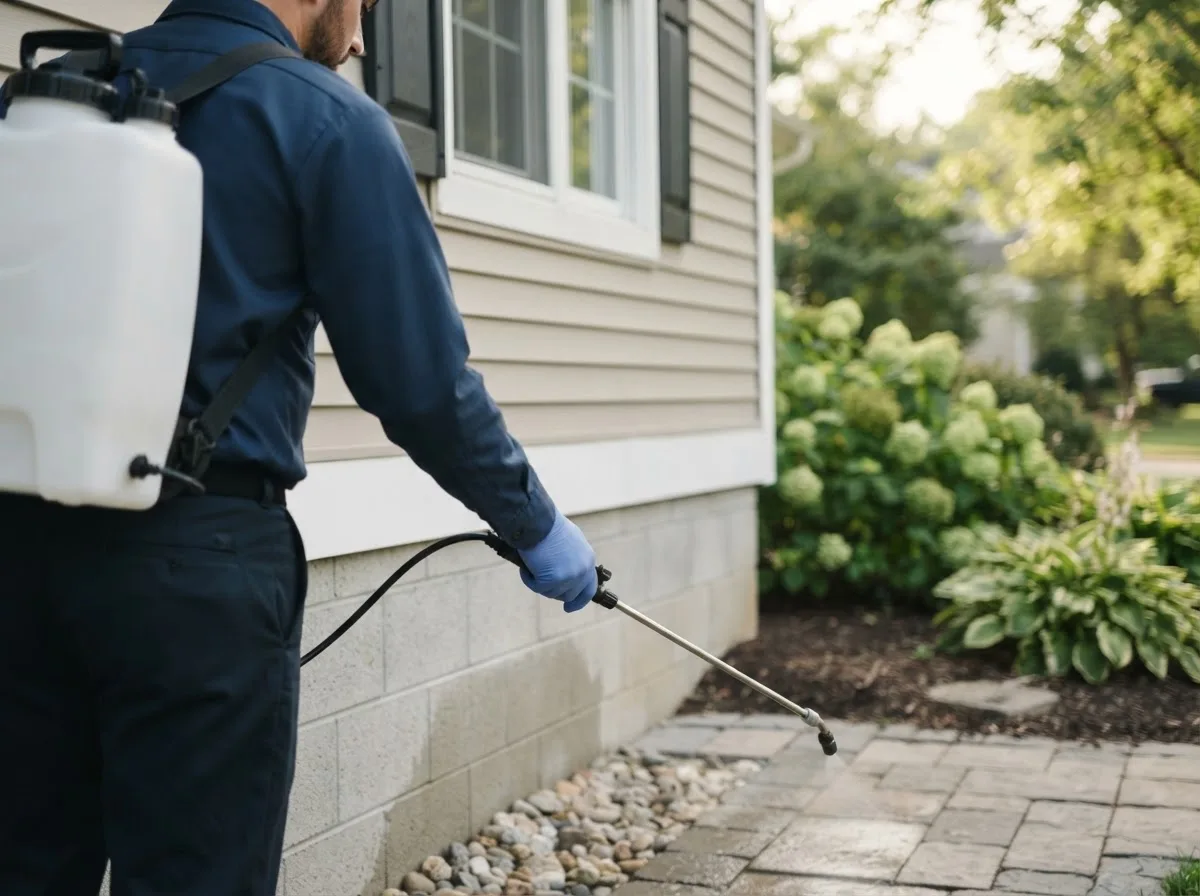 Pest control technician inspecting a home in Racine, WI